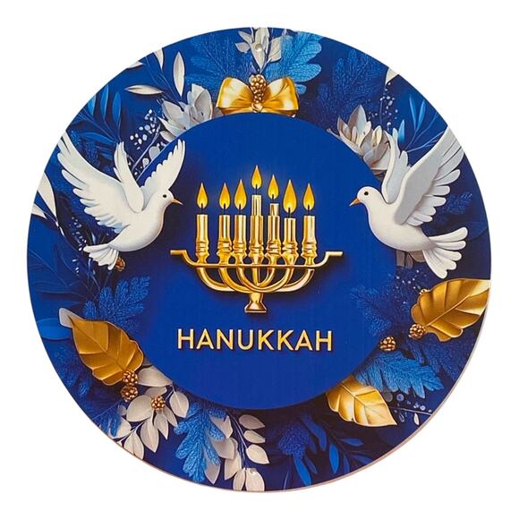 Hanukkah Ribbon & Sign Craft Bundle | Blue Gold Menorah Doves DIY Wreath Kit - Picture 2 of 6